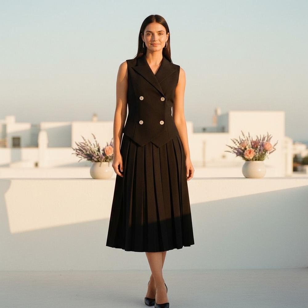 La Vire - Caram | Ärmelloses Plissiertes A-Linien Kleid