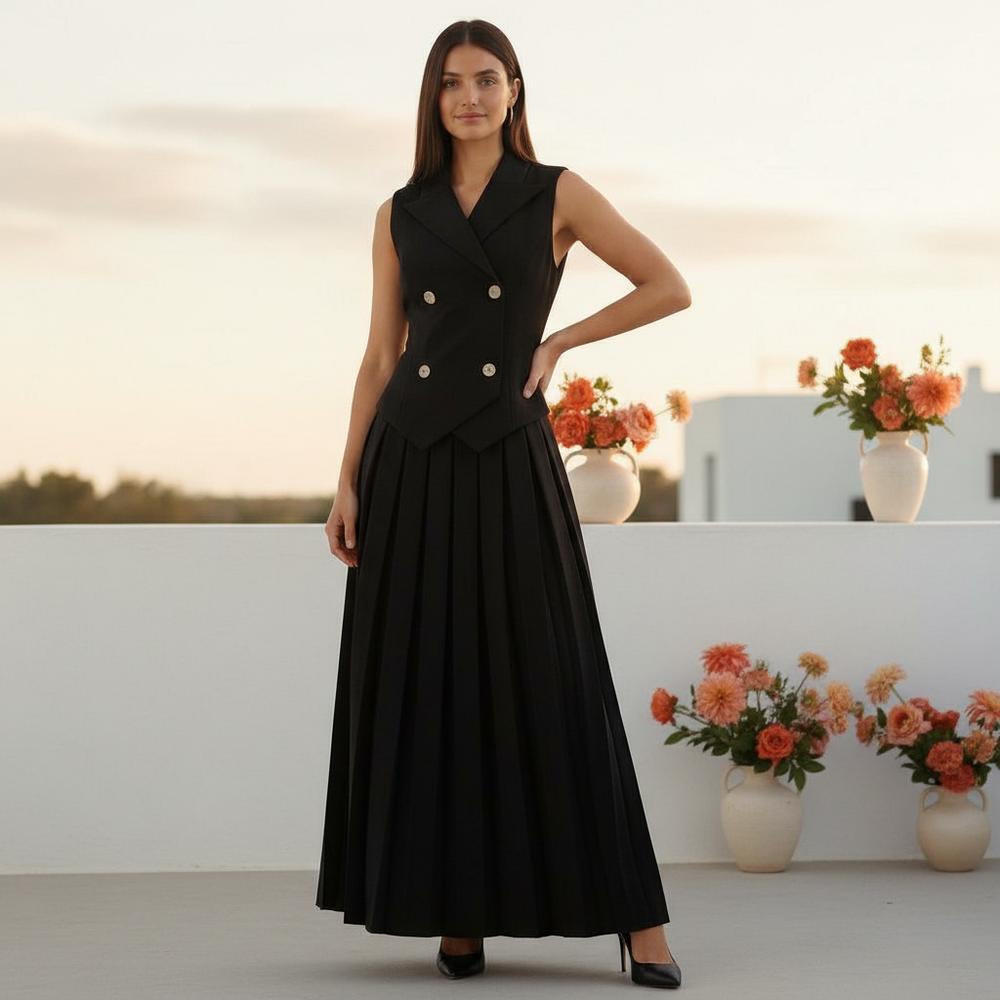 La Vire - Caram | Ärmelloses Plissiertes A-Linien Kleid