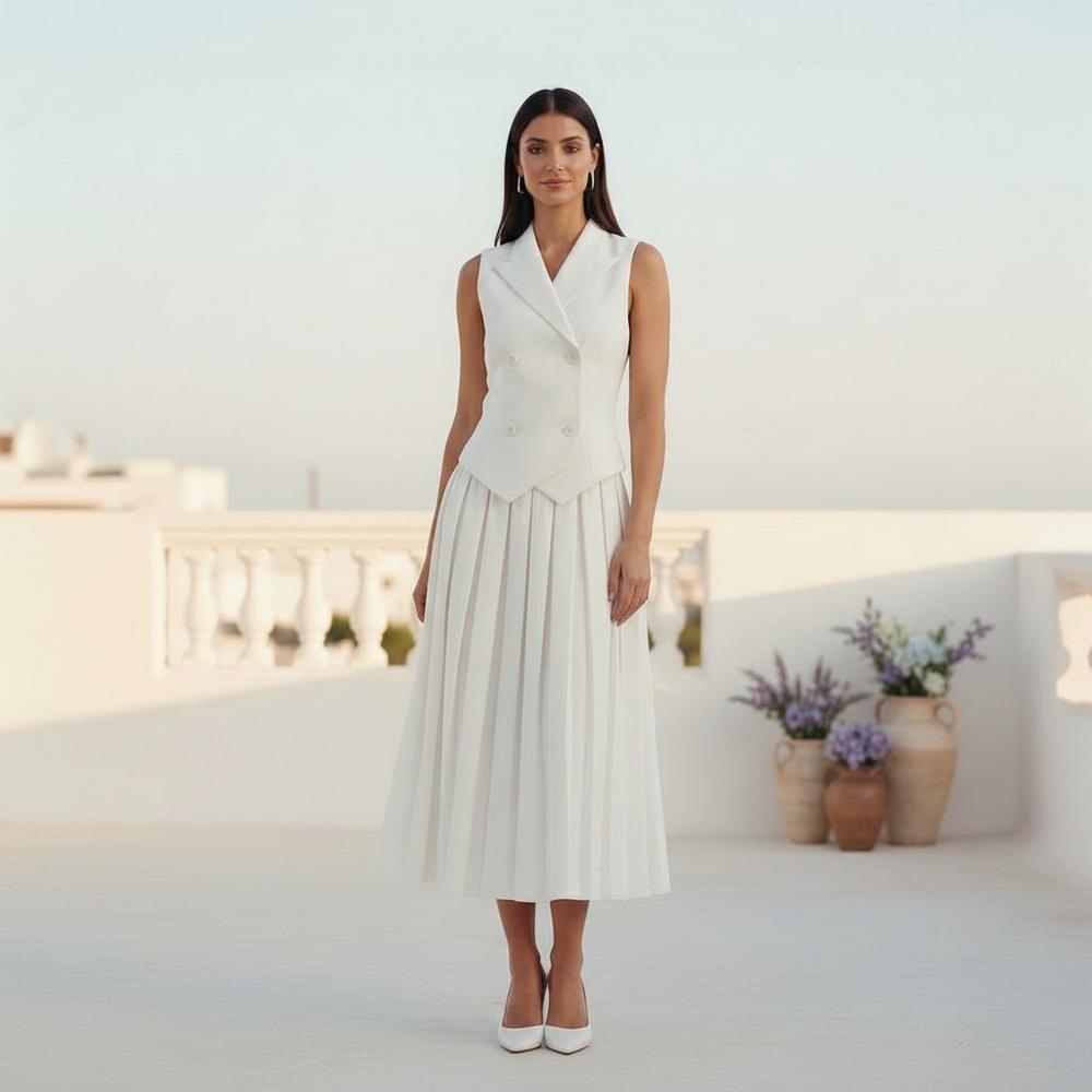 La Vire - Caram | Ärmelloses Plissiertes A-Linien Kleid